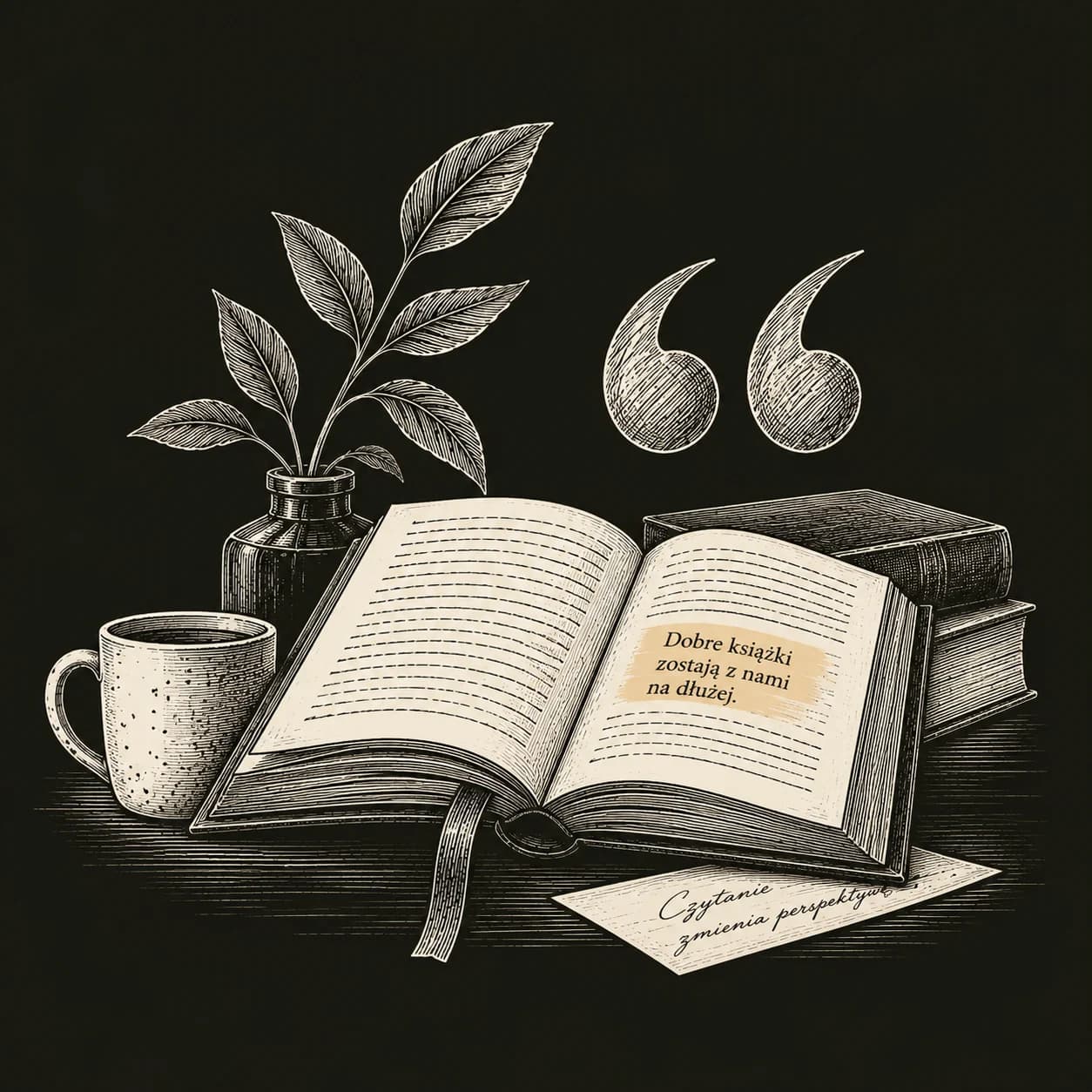 Leafy Quotes — ein aufgeschlagenes Buch mit einem unterstrichenen Zitat